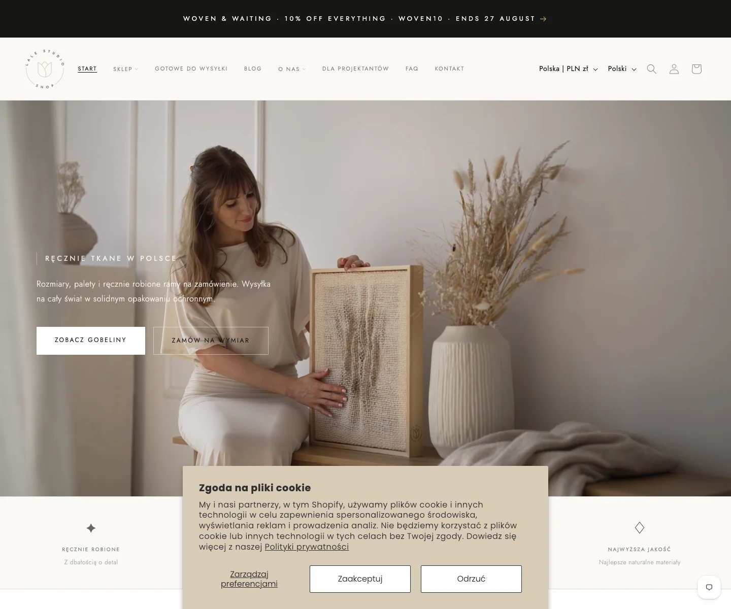Strona sklepu Lale Studio na Shopify